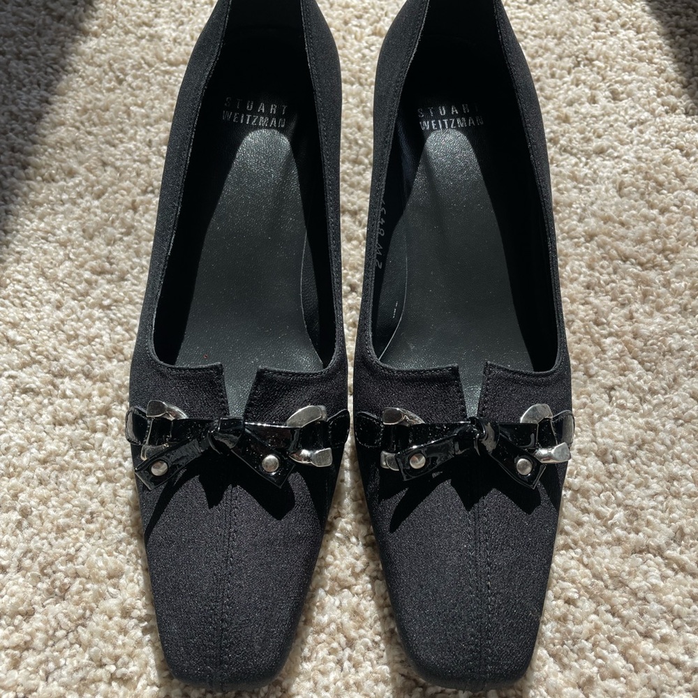 Stuart Weitzman Linky Black Crepe Heels
